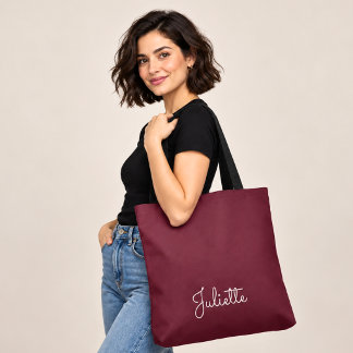 Bolsa Tote Elegante Script de Assinatura Personalizado Burgun