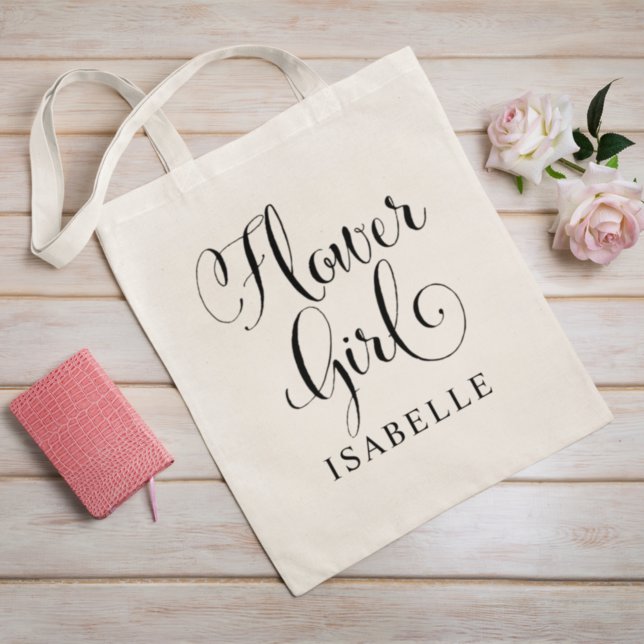 Bolsa Tote Elegante Script de Caligrafia para Menina das Flor (Criador carregado)