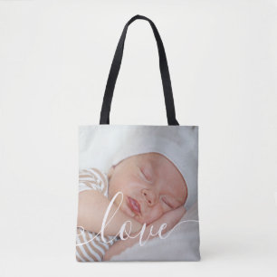 Bolsa Tote Elegante Script Moderno para Foto de Bebê