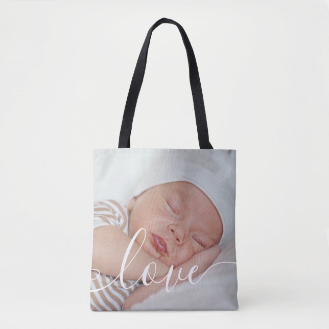 Bolsa Tote Elegante Script Moderno para Foto de Bebê (Frente)