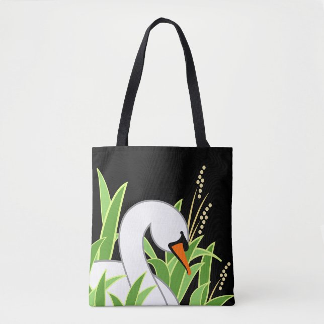 Bolsa Tote Elegante Swan Em Fundo Preto (Frente)