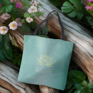 Bolsa Tote Elegante Teal Dourado Lotus Yoga Instrutor de Medi
