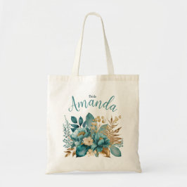 Bolsa Tote Elegante Teal e Dourada Noiva Floral