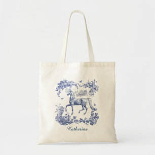 Bolsa Tote Elegante Toile Azul de Cavalos Country Vintage