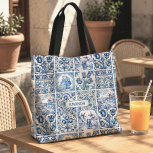 Bolsa Tote Elegante toile floral azul country