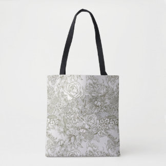 Bolsa Tote Elegante Toile Floral Cinza