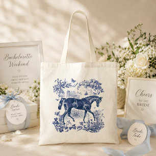 Bolsa Tote Elegante Toile Rústica Azul Vintage de Cavalo Coun