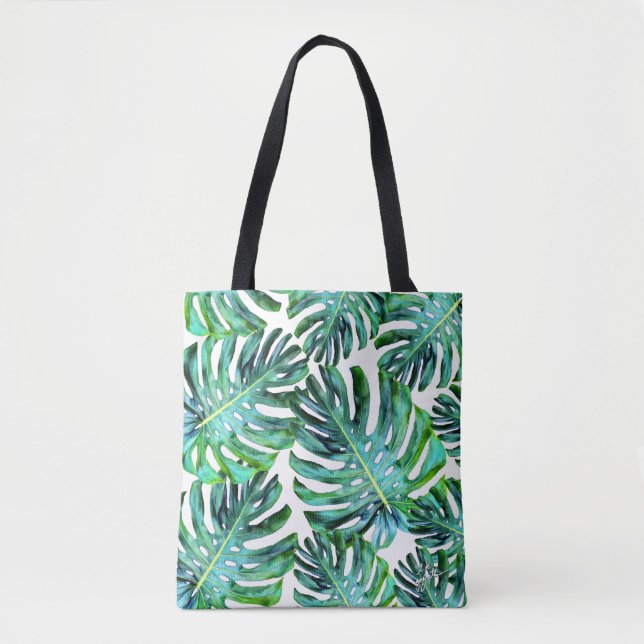 Bolsa Tote Elegante Tropical Hawaii Monstera Fotografia Folha (Frente)