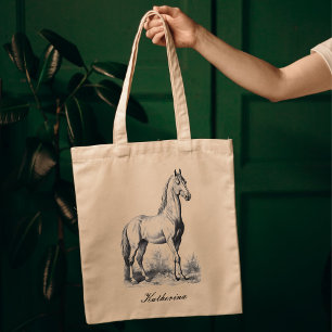 Bolsa Tote Elegante Vintage Horse Nome do Script Equestriano