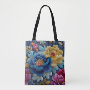 Bolsa Tote Elegante Visual Floral Bordado Vintage Peônia