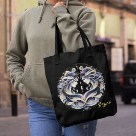 Bolsa Tote Elegante Watercolor Gemini Zodiac Preto