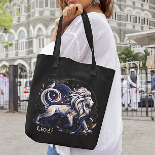 Bolsa Tote Elegante Watercolor Leo Zodiac Black