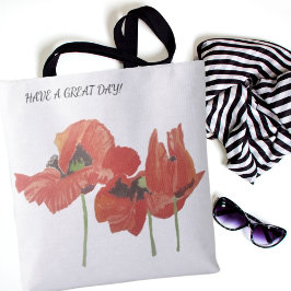 Bolsa Tote Elegante Watercolor Red Poppies Duas Opções de Lad