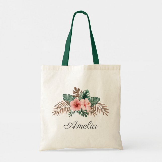 Bolsa Tote Elegante Watercolor Tropical Floral Bridesmaid (Verso)