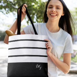 Bolsa Tote Elegantes iniciais monograma listras modernas e ou