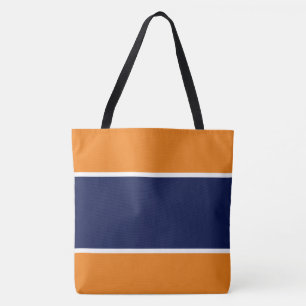 Bolsa Tote Elegantes Listras Largas de Verão Azul Marinho Bra