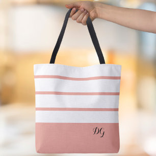 Bolsa Tote Elegantes Listras Modernas e Negras Monograma Inic