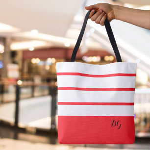 Bolsa Tote Elegantes Listras Modernas e Negrito Monograma Ini