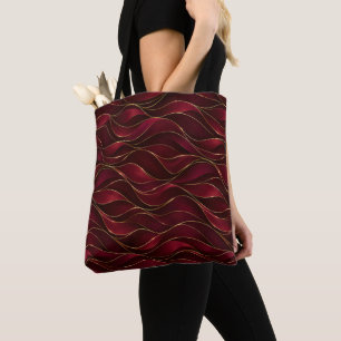 Bolsa Tote Elegantes Ondas de Mármore Vermelho Borgonha com A