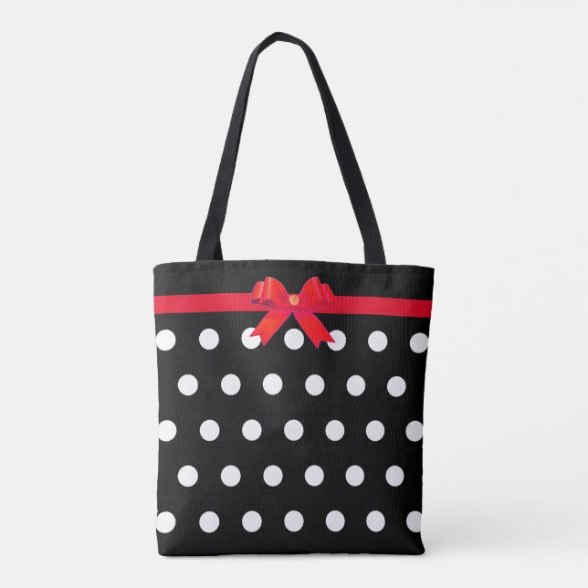 Bolsa Tote Elegantes Pontos Brancos com Laço Vermelho (Verso)