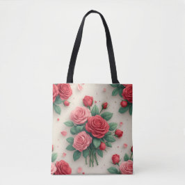 Bolsa Tote Elegantes Ramalhetes de Rosas Rosa e Vermelhas