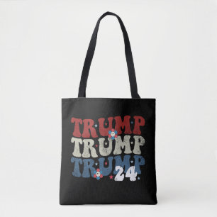 Bolsa Tote Eleição Trump Retro Groovy Flor 24 2024