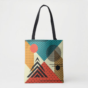Bolsa Tote Elementos Geométricos Trendy, Estilo Retroativo.