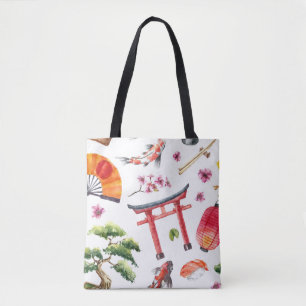Bolsa Tote Elementos Japoneses Textura Sem Costura