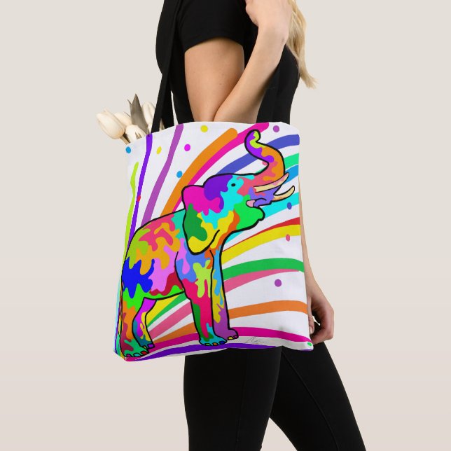 Bolsa Tote Elephant Confetti - Colorida Art Safari Party (Close Up)