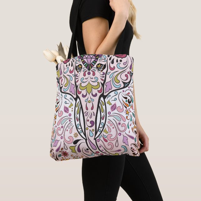 Bolsa Tote Elephant Hindi India Sugar Skull (Close Up)