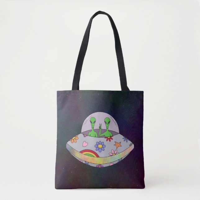 Bolsa Tote Eles vêm em Peace UFO (Frente)