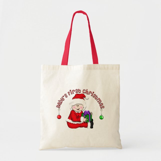 Bolsa Tote Elf Baby White Primeiro Natal Camisetas e presente (Frente)