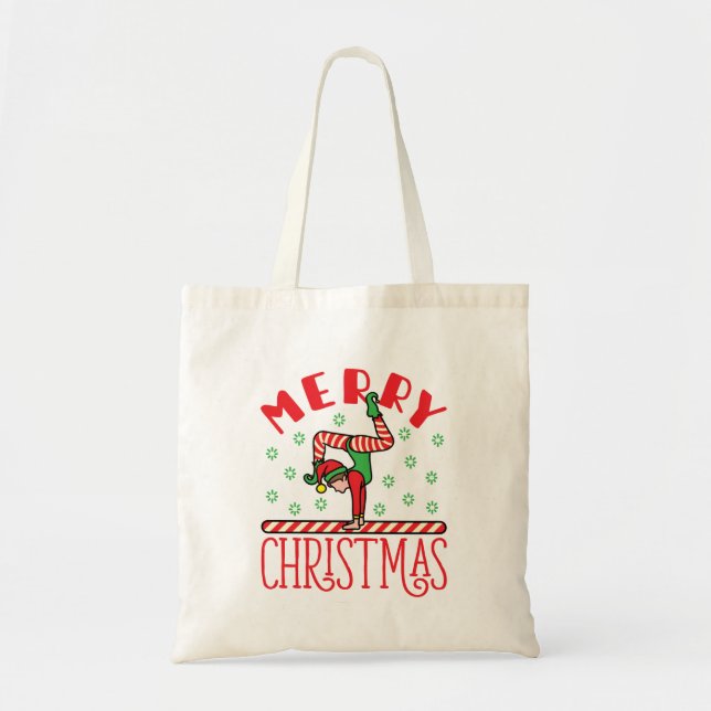 Bolsa Tote Elf de Natal da ginástica no Beam (Frente)