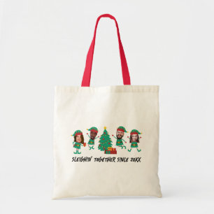 Bolsa Tote Elf de Natal Personalizado Com Rosto Engraçado