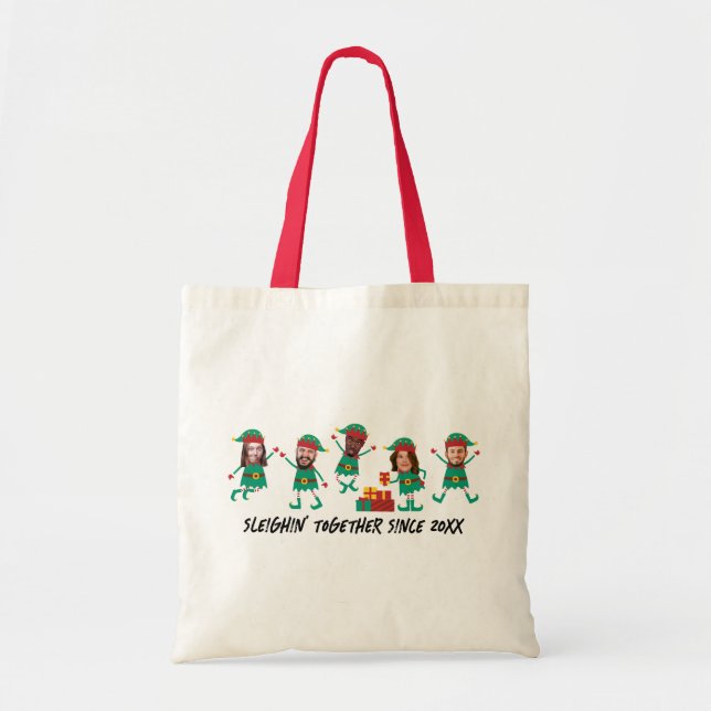 Bolsa Tote Elf de Natal Personalizado Com Rosto Engraçado (Frente)
