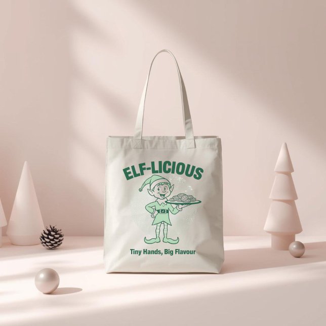 Bolsa Tote Elf-licious – Piada engraçada de elfo de Natal  (Criador carregado)