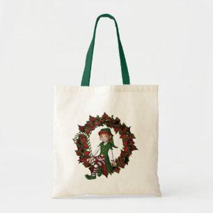 Bolsa Tote Elf On Wreath Christmas Tote Bag