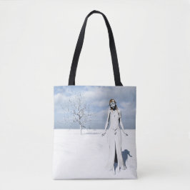 Bolsa Tote Elfa feminina caminhando na neve