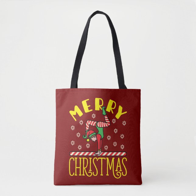 Bolsa Tote Elfo do ginásio no Natal da ginástica Beam (Frente)