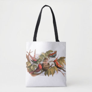 Bolsa Tote Elfo Woodland no Ninho: Pássaro Antiquado Pulando 