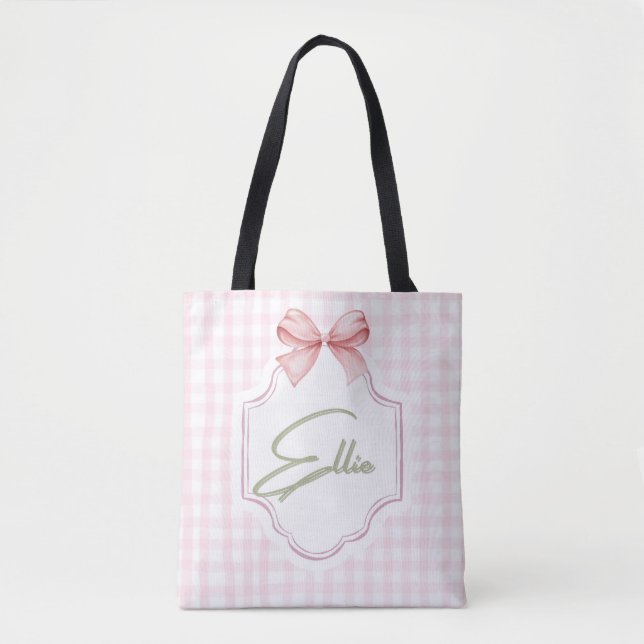 Bolsa Tote Ellie Personalizado Arco Rosa & Gingham Impressão (Frente)