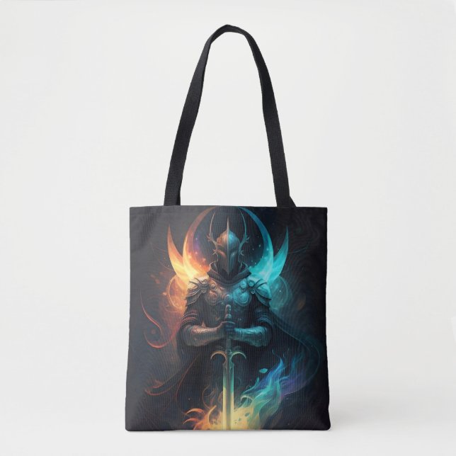 Bolsa Tote Elven Magic: Cavaleiro com Espada Encantada (Frente)
