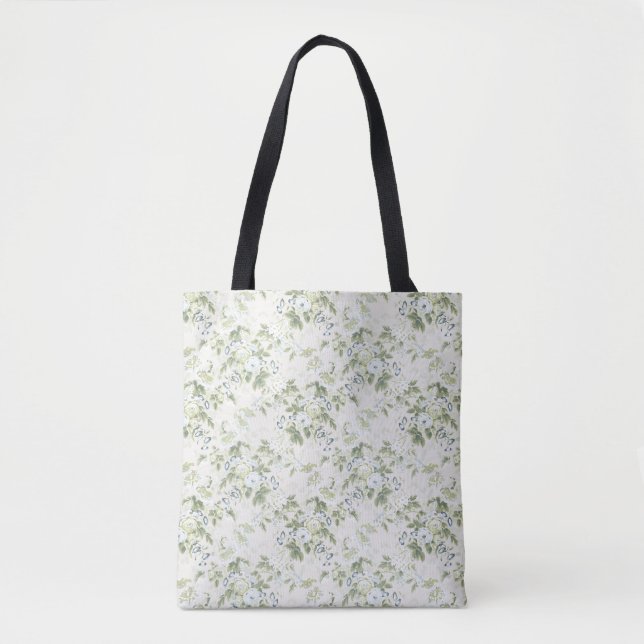 Bolsa Tote em Chintz Verde Salvia, Impressão Flora (Frente)
