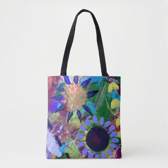 Bolsa Tote em Design de Flores Abstratas (Frente)