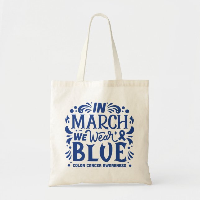 Bolsa Tote Em março vestimos a consciência do cancer azul (Frente)