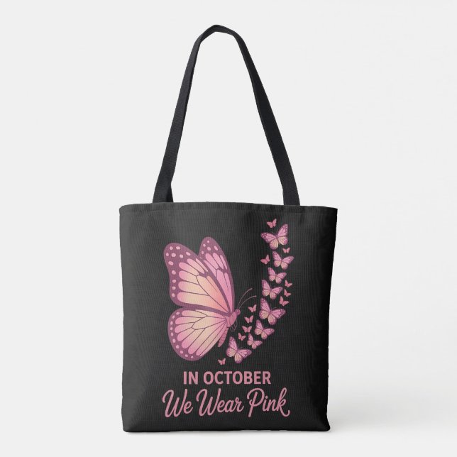 Bolsa Tote Em Outubro Borboleta Rosa Seios (Verso)