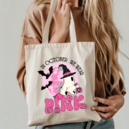 Bolsa Tote Em outubro Vestimos o dia das bruxas cor-de-rosa
