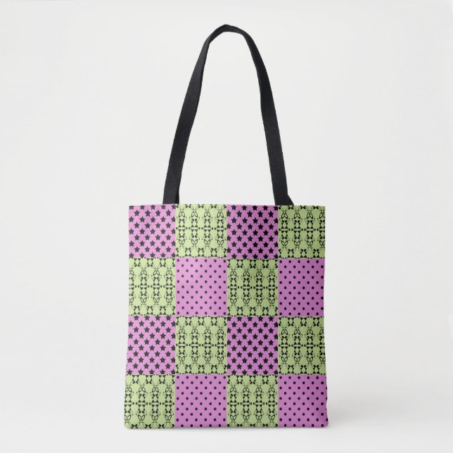 Bolsa Tote Em tons escuros e multicoloridos, retrorgeométrico (Frente)