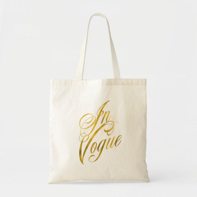 Bolsa Tote Em Vogue Quote Faux Gold Foil Metallic Fashion (Frente)