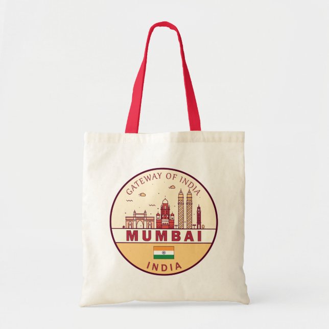 Bolsa Tote Emblem Skyline Cidade de Bombaim Índia (Frente)